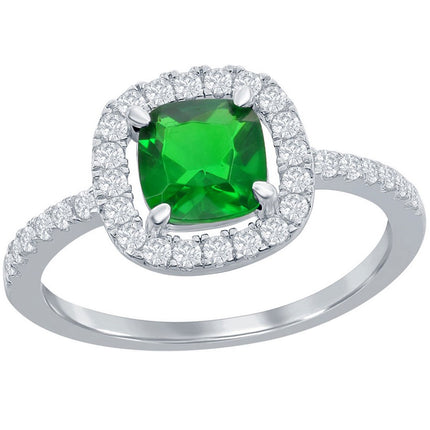 Classic Women's Emerald and White CZ Square Ring - W-2699 ,