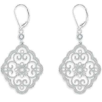Classic Women's Earrings - Sterling Silver White Diamond Lever Back Closure | D-4891 ,