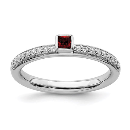 Sterling Silver Stackable Expressions Garnet & Diamond Ring | QSK2136 ,