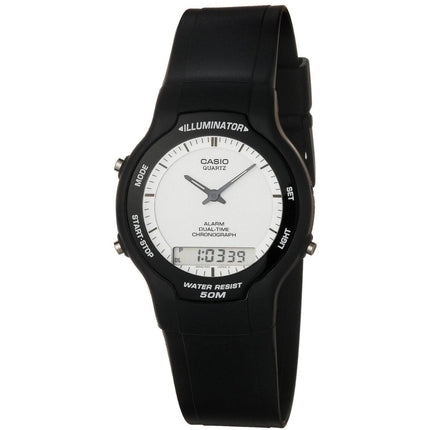 Casio Men's Watch - Dual Time Analog Digital White Dial Black Resin Strap | AW43-7E1 ,