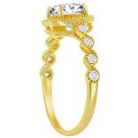 Classic Women's YG Plated Round Pave Halo CZ Ring - W-2846 ,