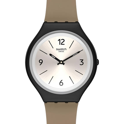 Swatch Unisex Watch - Skin Skinsand Quartz Beige Dial Brown Leather Strap | SVUB101 ,