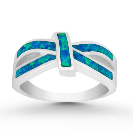 Sterling Silver Blue Inlay Opal Ring - W-9972 ,