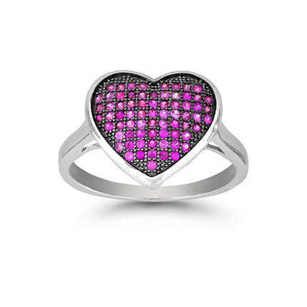 Sterling Silver Black Rhodium Pink CZ Heart Ring - W-9876 ,