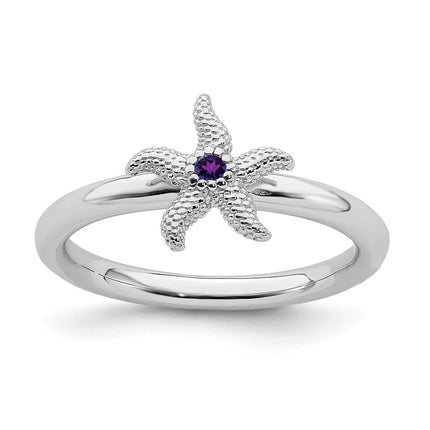 Sterling Silver Stackable Expressions Amethyst Starfish Ring | QSK1860 ,