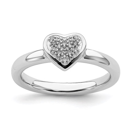 Sterling Silver Stackable Expressions Heart Diamond Ring | QSK338 ,