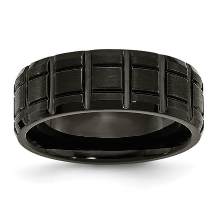 Titanium Notched Black IP-plated 8mm Brushed and Polished Band | TB354 ,