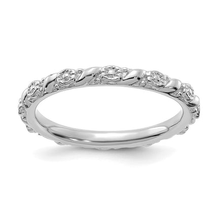Sterling Silver Stackable Expressions Rhodium-plated Polished Flower Ring | QSK2058 ,