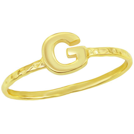 Classic Unisex Gold Tone G Initial Hammered Ring - W-2823 ,
