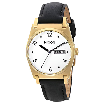 Nixon Women's Quartz Watch - Jane Day-Date White Dial Black Leather Strap | A955513 ,