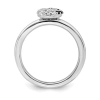 Sterling Silver Stackable Expressions Rhodium White Topaz Onyx Ring | QSK1941 ,