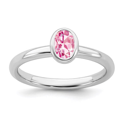 Sterling Silver Stackable Expressions Oval Pink Tourmaline Ring | QSK443 ,