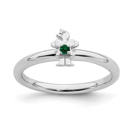 Sterling Silver Stackable Expressions Rhodium Cr. Emerald Girl Ring | QSK1927 ,