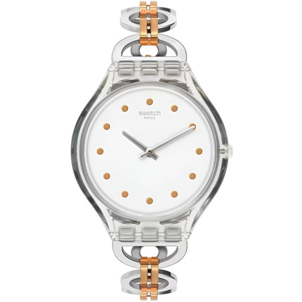 Swatch Women's Watch - Skin Skinring Quartz White Dial Two Tone Bracelet | SVOK102G ,
