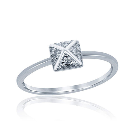 Sterling Silver Square CZ Pyramid Style Ring - W-9799 ,