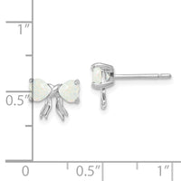 14k White Gold Polished Created Opal Bow Post Earrings ,