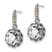 Sterling Silver w/ 14k Polished White Topaz Earrings ,