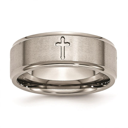 Titanium Ridged Edge Cross 8mm Brushed and Polished Band | TB78 ,