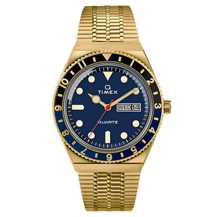 Timex Men's Quartz Watch - Q Reissue Blue Dial Gold Tone Bracelet | TW2U61400ZV ,