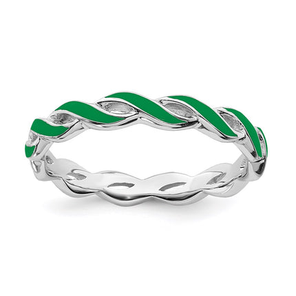 Sterling Silver Stackable Expressions Green Enamel Ring | QSK1511 ,