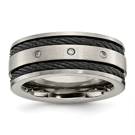 Titanium Black IP-plated Cable and Diamonds 10mm Brushed Band | TB265AA ,
