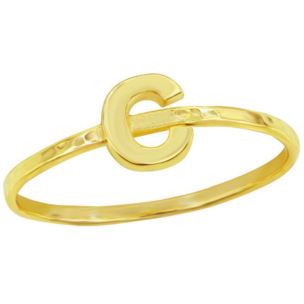 Classic Unisex Gold Tone C Initial Hammered Ring - W-2820 ,