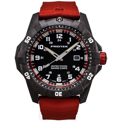 ProTek Men's Watch - USMC Series Quartz Black Dial Red Genuine Rubber Strap | 1012R ,