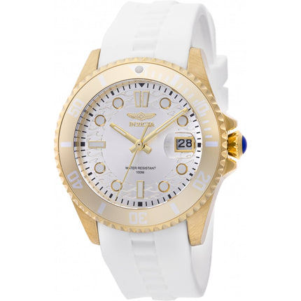 Invicta Women's Quartz Watch - Pro Diver Silver Tone Dial White Silicone Strap | 46694 ,