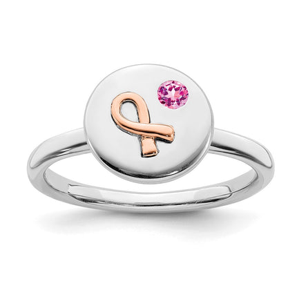 Sterling Silver Stackable Expressions 14k Rose Ribbon Pink Sapphire Ring | QSK1656 ,