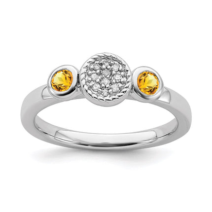 Sterling Silver Stackable Expressions Dbl Round Citrine & Dia. Ring | QSK530 ,
