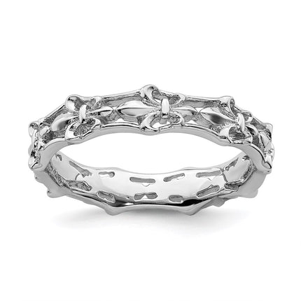 Sterling Silver Stackable Expressions Polished Fleur De Lis Ring | QSK544 ,