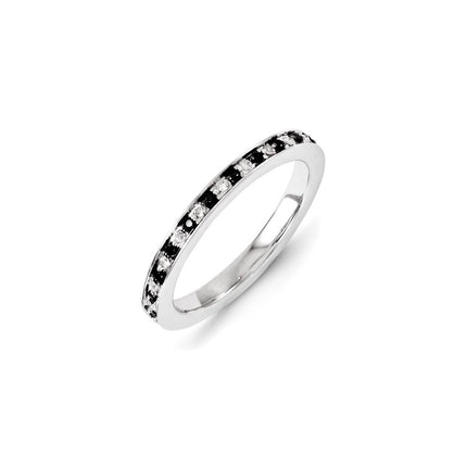 Sterling Silver Rhodium Plated Black & White Diamond Stackable Ring | QSK1077 ,