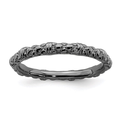 Sterling Silver Stackable Expressions Black-plated Cable Ring | QSK209 ,