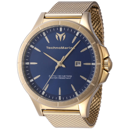 Technomarine Men's Watch - MoonSun Blue Dial Yellow Gold Mesh Bracelet | TM-822008 ,