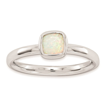 Sterling Silver Stackable Expressions Cushion Cut Created Opal Ring | QSK986 ,