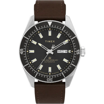Timex Men's Watch - The Waterbury Automatic Black Dial Leather Strap TW2V24800 ,