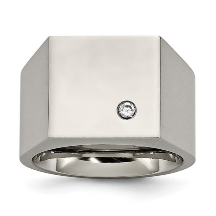 Titanium Polished CZ Signet Ring | TB426 ,
