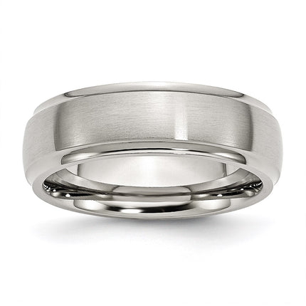 Stainless Steel Ridged Edge 7mm Brushed and Polished Band | SR85 ,