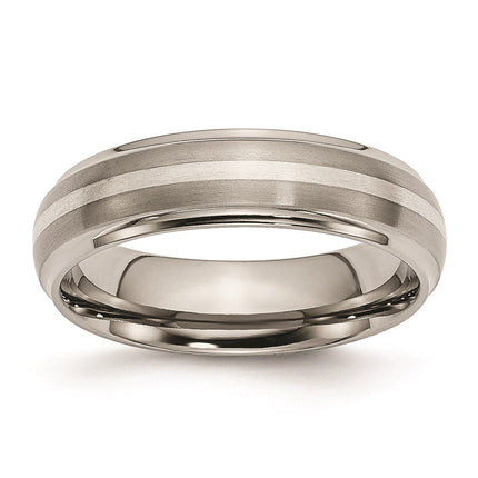 Titanium Ridged Edge Sterling Silver Inlay 6mm Brushed/Polished Band | TB82 ,