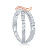 Sterling Silver Flower Micro Pave Open Band Ring - W-2034 ,