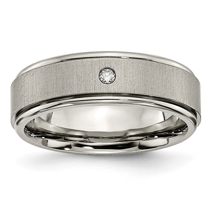 Titanium Brushed/Polished 0.05ct. Diamond Rounded Edge Band | TB432A ,