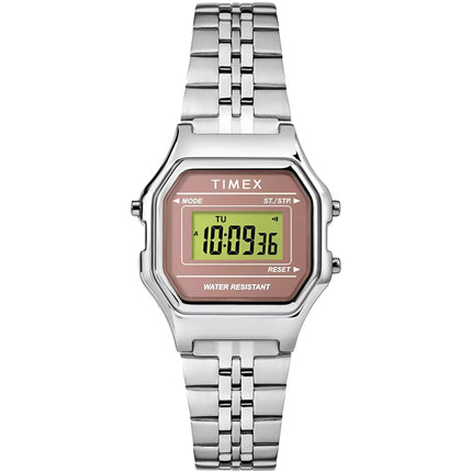 Timex Women's Watch - Pink and Grey Dial Silver Steel Bracelet Digital | TW2T48500 ,