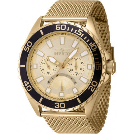 Invicta Men's Watch - Pro Diver Quartz Day-Date Gold Tone Dial Mesh Bracelet | 46908 ,
