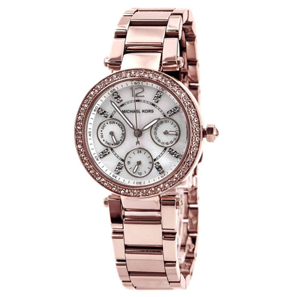 Michael Kors MK5616 Women's Parker Mini Rose Gold Steel Bracelet Crystal MOP Dial Day Date Watch ,