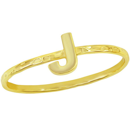 Classic Unisex Gold Tone J Initial Hammered Ring - W-2825 ,
