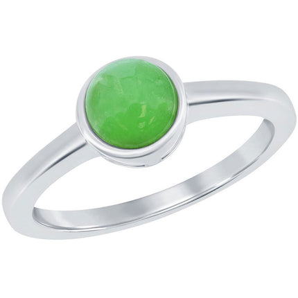 Classic Unisex Silver 6mm Jade Solitaire Ring - W-2841 ,