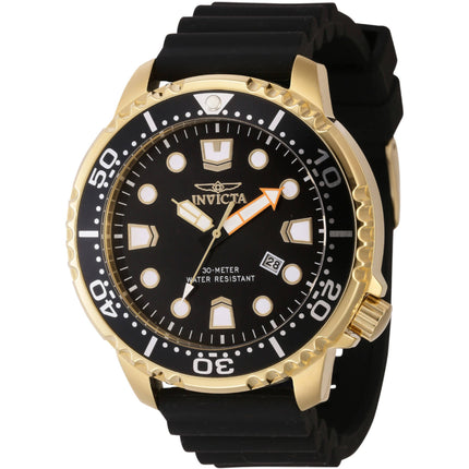 Invicta Men's Watch - Pro Diver Yellow Gold Case Black Dial Silicone Strap | 44833 ,
