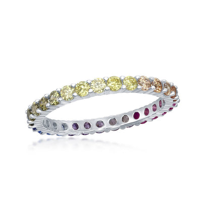 Sterling Silver Rainbow CZ 2mm Eternity Band Ring - W-2139 ,