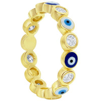 Classic Women's Blue and White Evil Eye CZ Ring - W-2916 ,