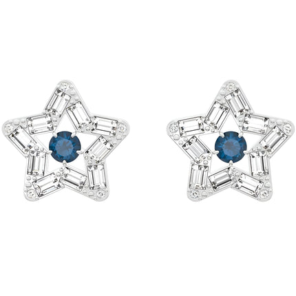 Swarovski Women's Stud Earrings - Stella White Blue Rhodium Plated Star | 5639188 ,